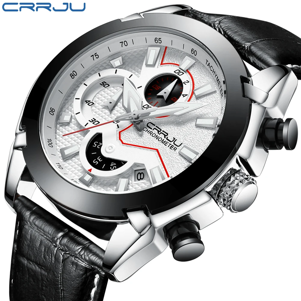 Мужские часы CRRJU Reloj Hombre 2018 модные кожаные для мужчин повседневные кварцевые с