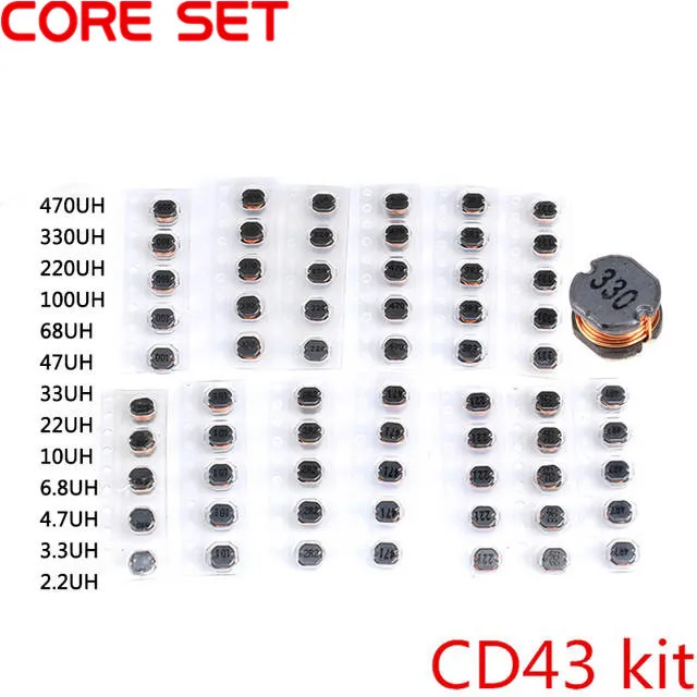 Индуктор мощности CD43 SMD 65 шт. 13 значений ассортимент чипы индукторы 2 uh