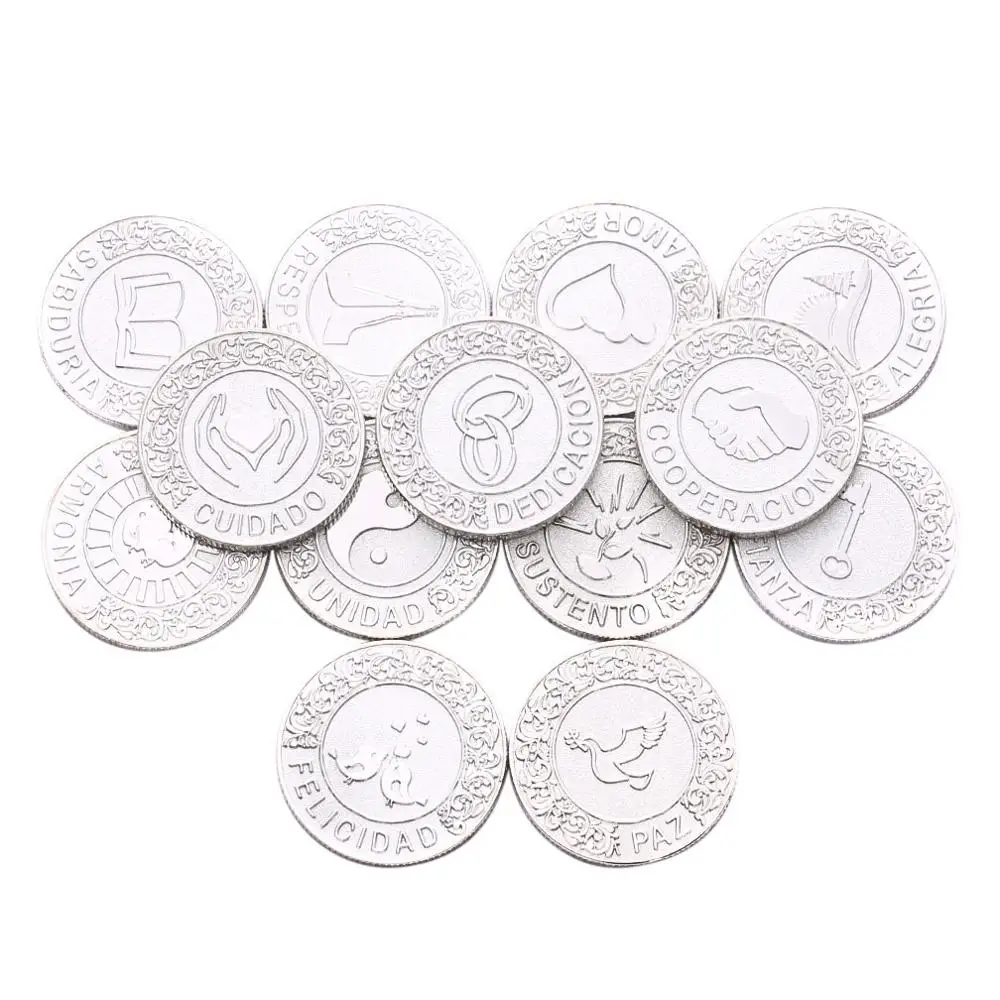 Silver Plated Золотая испанская Свадебная монета Arras de Boda с подарочной коробкой Набор монет Spaish Arraz монета Свадебная церемония пара невесты ювелирные изделия QiQi - Окраска металла: Silver Plated