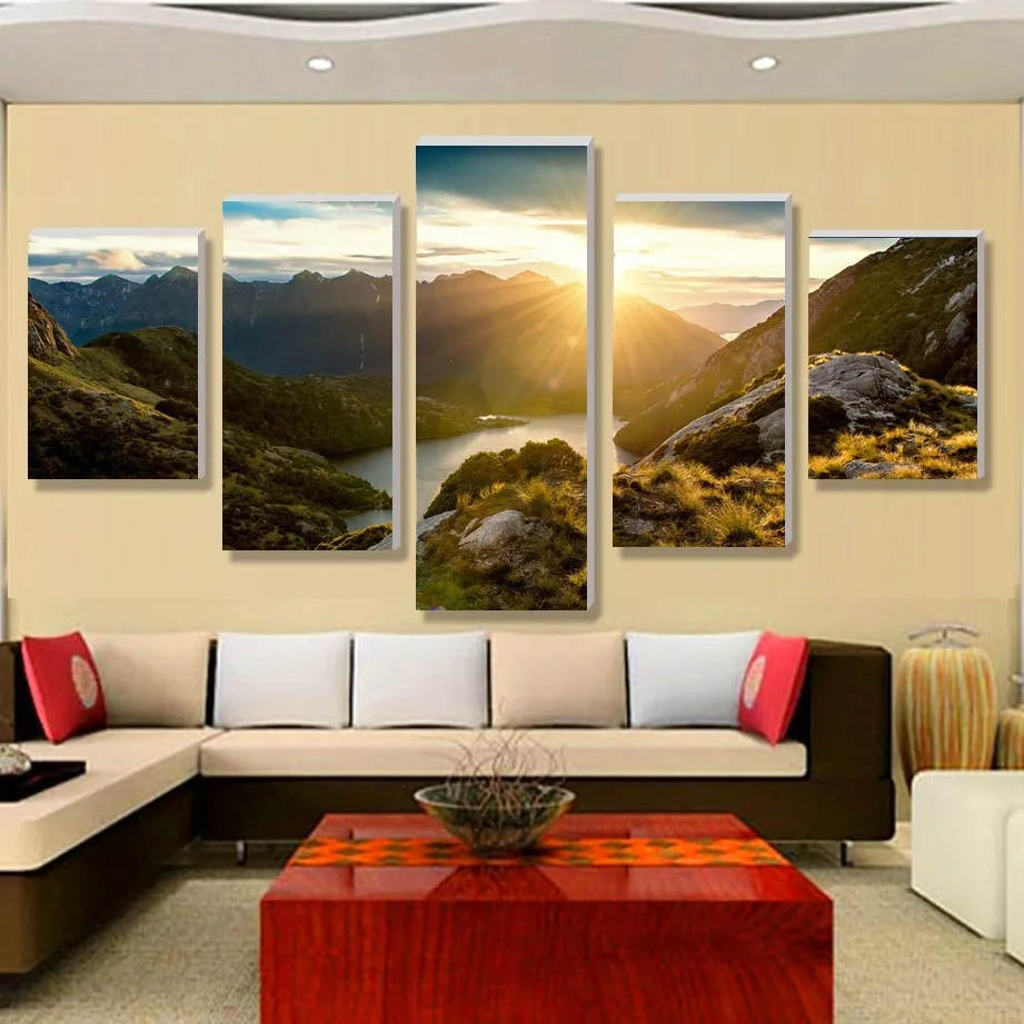 Современные горные и речные пейзажи холст живопись постеры 5 шт. настенные