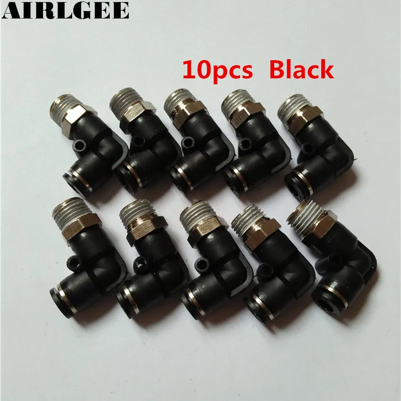 PL6-02 Black 6mm to 1/4 BSP Male Thread Pneumatic 90 Degree Swivel Elbow Quick Coupler Fitting  10pcs
