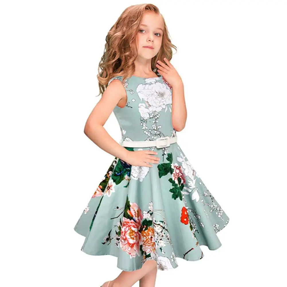 Kidlove Girls Fresh Style Floral Pattern Princess Dress Fashion Vintage Sleeveless Round Neck Fluffy Party Clothes ZK30 | Детская одежда