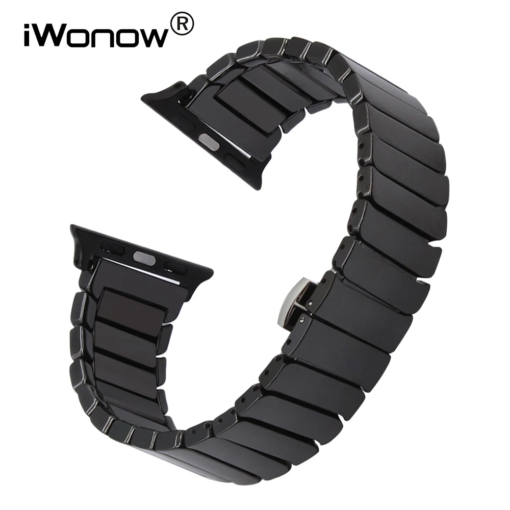 

Full Ceramic Watchband for iWatch Apple Watch 38/40/41/42/44/45/49mm Series 8 7 SE 6 5 4 3 2 1 Band Steel Butterfly Clasp Strap
