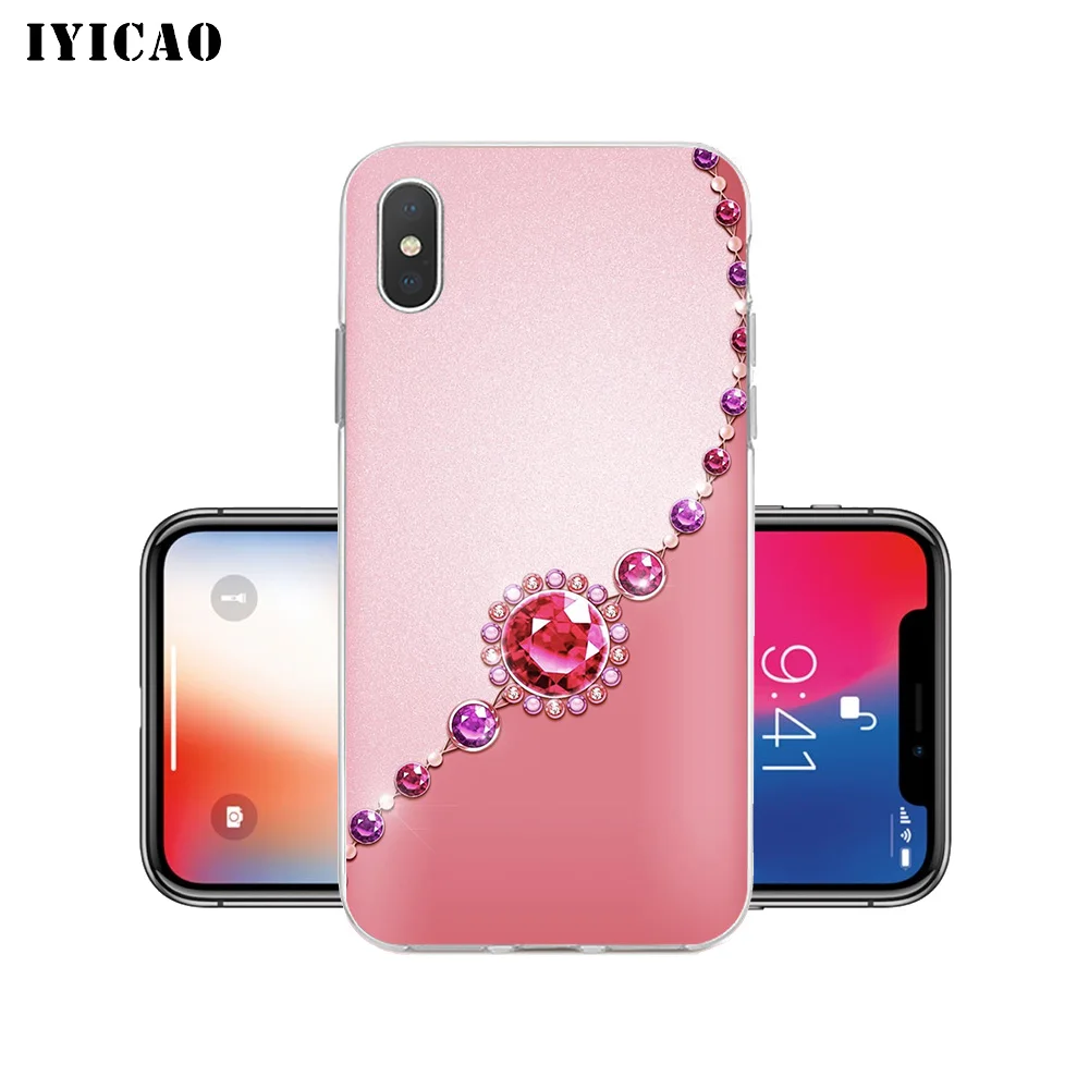 Мягкий силиконовый чехол IYICAO для iPhone X XR XS MAX 6 6s 7 8 Plus 5 SE из ТПУ со стразами и