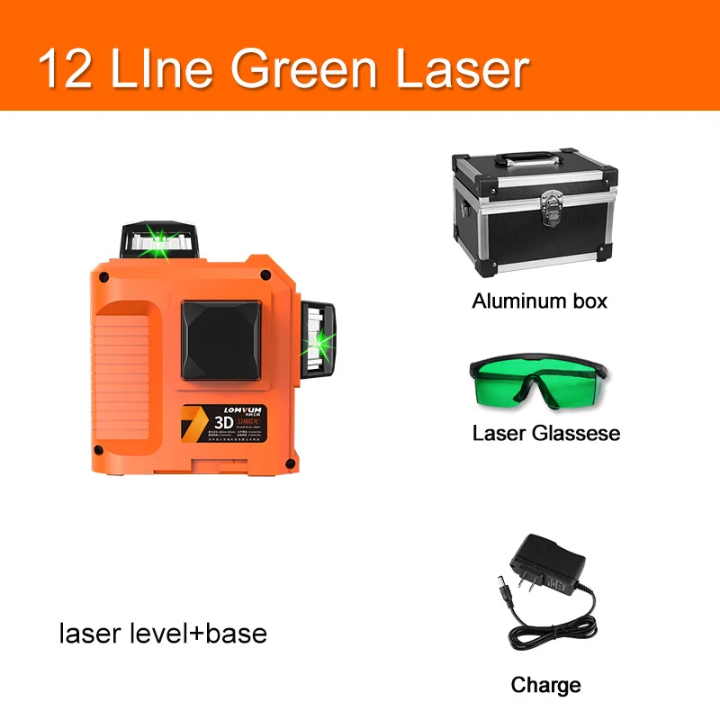 12 Line Green NOBase LOMVUM лазерный уровень 3D 12 линия 360 роторный зеленый лазерный нивелир Красный Горизонтальный Вертикальный крест линия открытый лазерный уровень с базой - Цвет: 12 Line Green NOBase