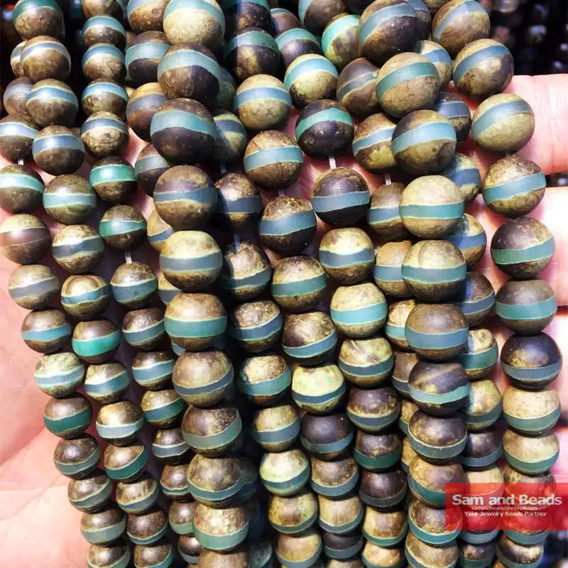 Натуральный Матовый камень Китай тибетские Dzi полосатые зеленые сердолические