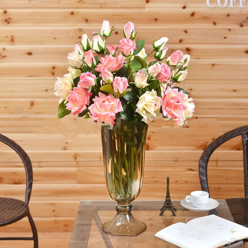 Flone искусственные цветы 3 головки роза латексная Реалистичная на ощупь Цветочная