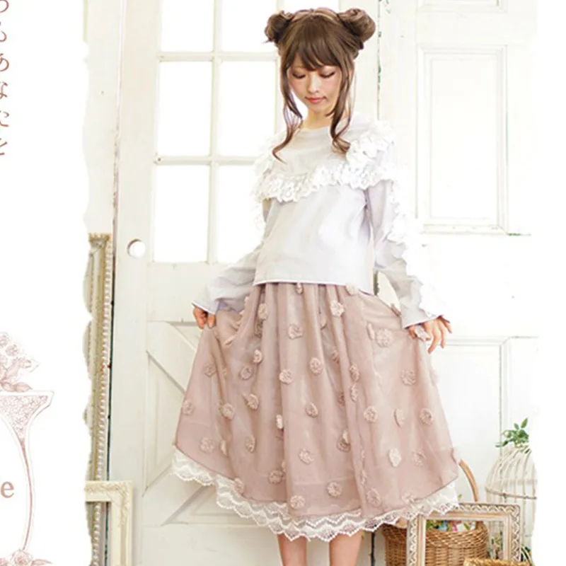 Женская Двухслойная юбка в японском стиле Harajuku Mori Girl Однотонная до середины икры