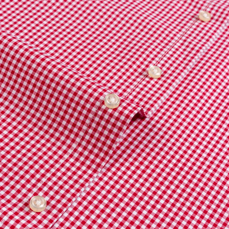 Men's Standard-Fit Long-Sleeve Micro-Check Shirts | Patch Pocket | Thin Soft 100% Cotton | White/Red Lines Checked Plaid Casual Shirt image 5