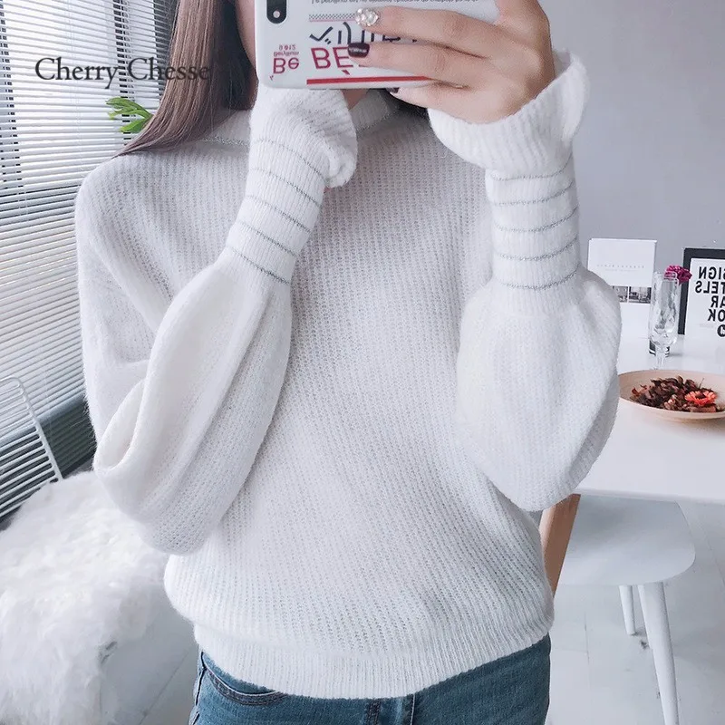 Cherry Chesse Harajuku Для женщин свитер с рукавом-бабочкой круглым вырезом пуловеры осень