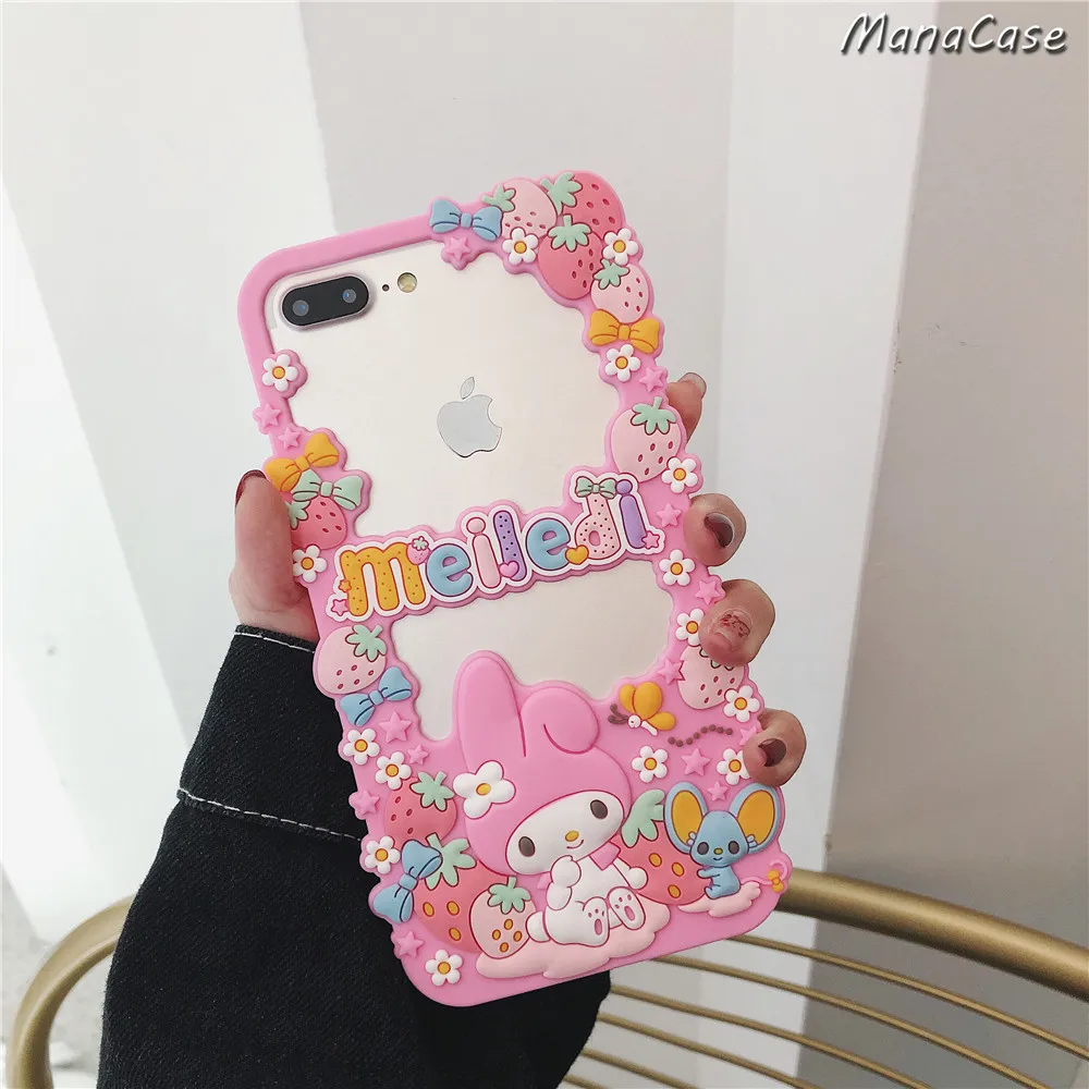 Милый 3D японский Мелодия клубника рамка чехол для телефона для iPhone 11 Pro Max X XS MAX XR 6 6s 7 8 Plus для силикагель задняя крышка чехол s