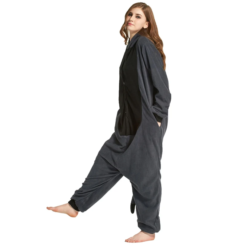Прямая поставка серый черный Енот Onesie Kigurumi девушки Для женщин взрослых Пижама