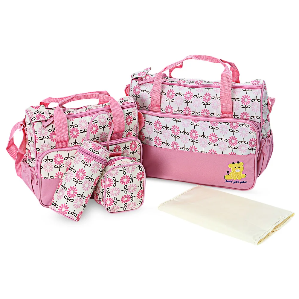 Pink Новинка, 5 шт., многофункциональные многоразовые подгузники в горошек, пеленка для мам, сумка для пеленок, подставка для бутылочки для кормления, сумка для еды для младенцев - Цвет: Pink