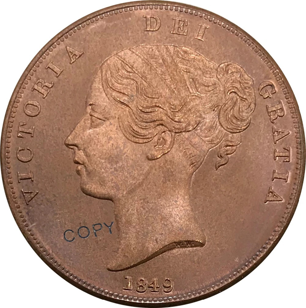 

1849 United Kingdom 1 One Penny Victoria 1st portrait Red Copper collectibles Copy Coin