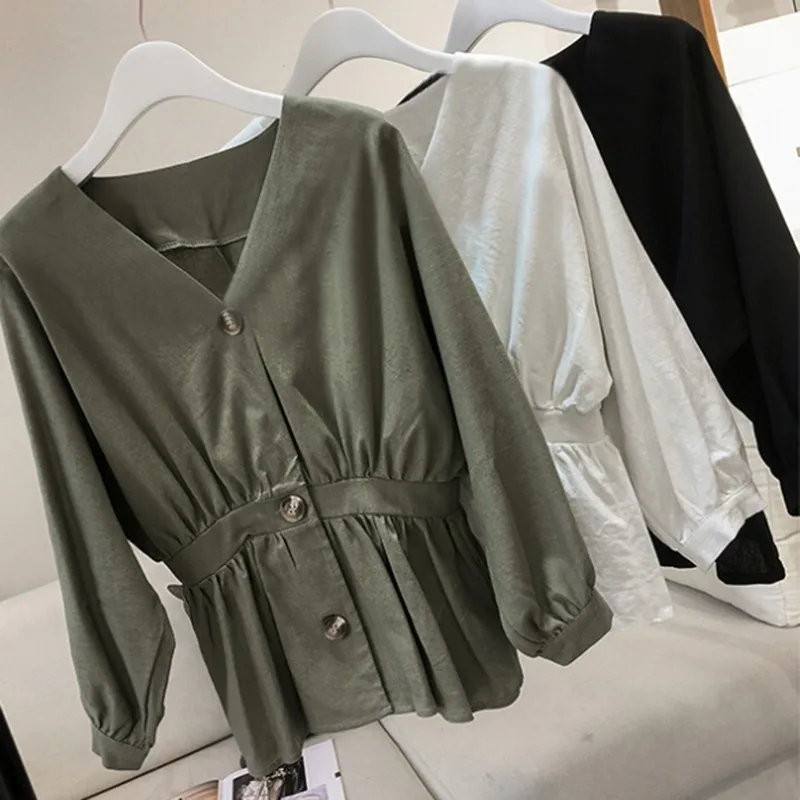 

Women Sexy V Neck Shirt 2018 Autumn Blouses Elegant Slim Button Tops