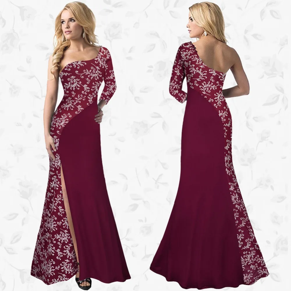 2017 Женщины Повседневная Кружева Dress Спинки Империя Одно Плечо Боди Макси