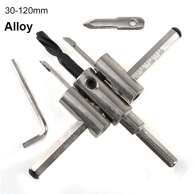 30-120mm Alloy Сплав Регулируемый Круг отверстие резак набор с деревянным отверстием пила Металл сверло резак 30 мм-200 мм сверло инструменты для деревообработки - Цвет: 30-120mm Alloy
