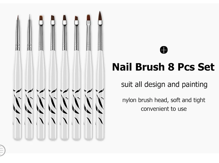 8Pcs UV Gel Brush Liner Painting Pen Acrylic Drawing Brush for Nails Gradient Rhinestone Handle Manicure Nail Art Tool