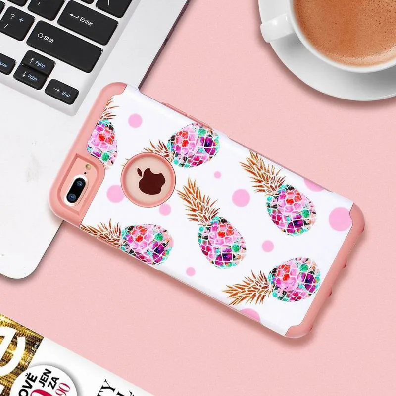 Для iphone 8 plus, двухслойный чехол из розового золота, дизайн, Жесткий ПК+ ТПУ, гибридный Чехол, свежий бампер, ананас, ударопрочный жесткий чехол с фруктами