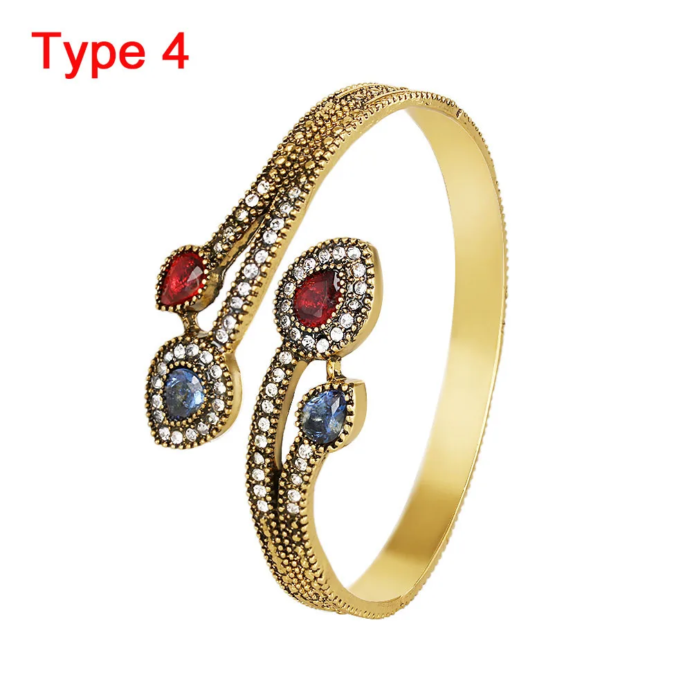 1 Pcs Vintage Bangles Fashion Turkish Resin flower Jewelry Cuff Antique Gold Color Resin Ethnic Bangle for Women Gifts Wholesale - Окраска металла: type4