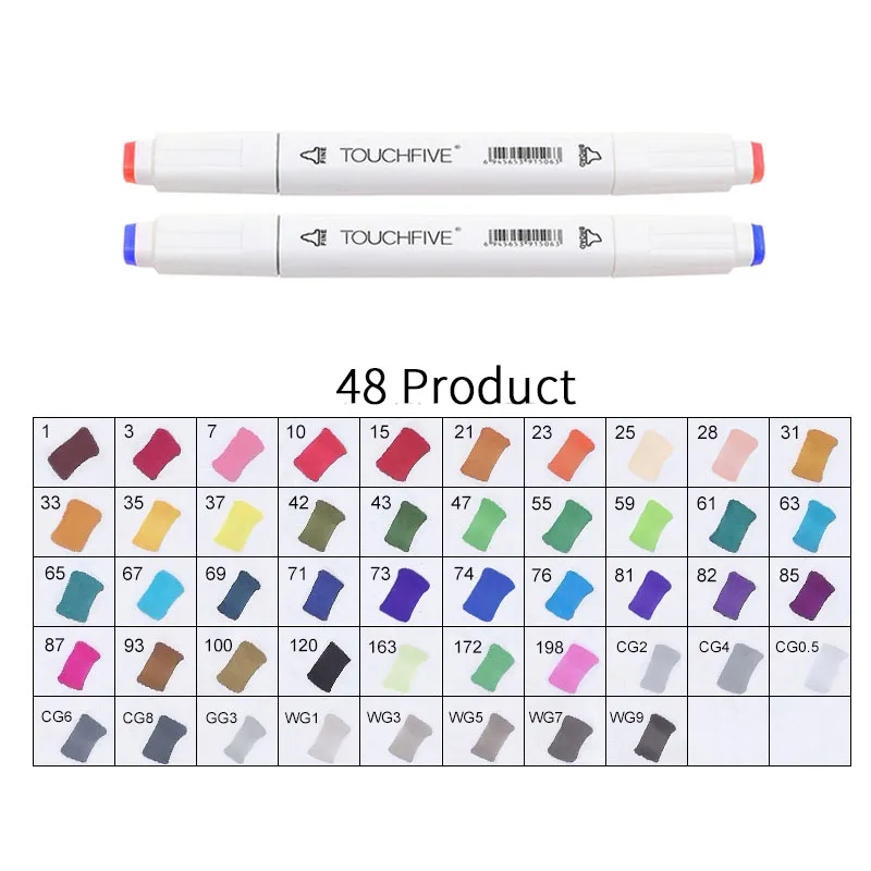 WHITE-48PRODUCT TOUCHFIVE 168 цветов художественные Маркеры Набор ручек с двойной головкой ручка для рисования манга маркер для окрашивания выдвижных ящиков поставки Студенческая ручная краска - Цвет: WHITE-48PRODUCT
