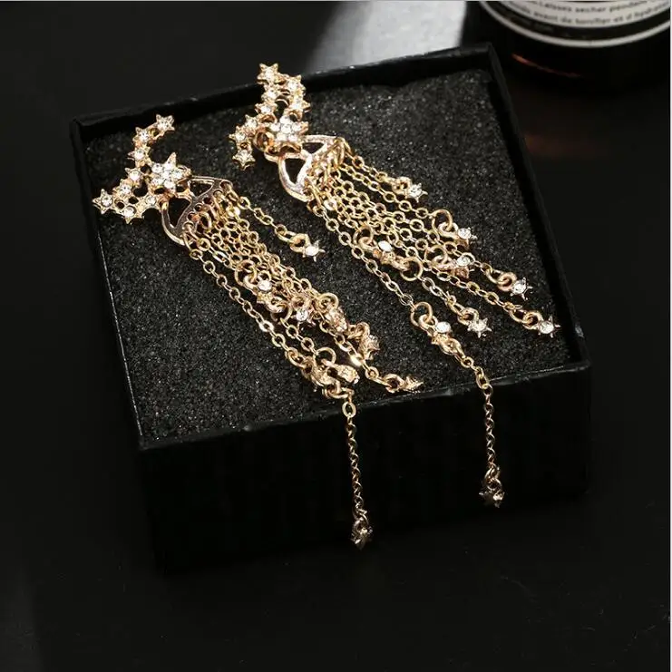 Женские Висячие серьги с фианитами звездное небо стразы длинная цепочка