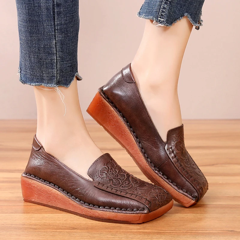 Женские лоферы на плоской платформе женская обувь ручной работы из натуральной