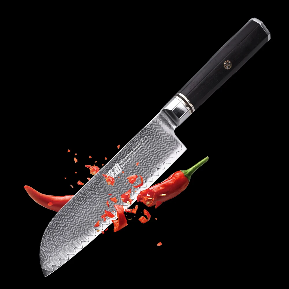 FINDKING Professional 7 дюймов нож Santoku эбенового дерева восьмиугольная ручка лестница узор