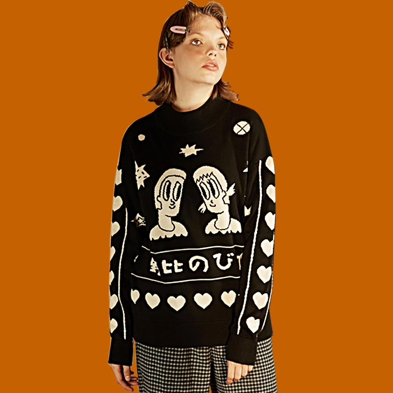 

Women Winter Autumn New Black White Thick Warm Sweaters Pullover Knitted Tops Cotton Knitwear Female Turtleneck Sweater Original