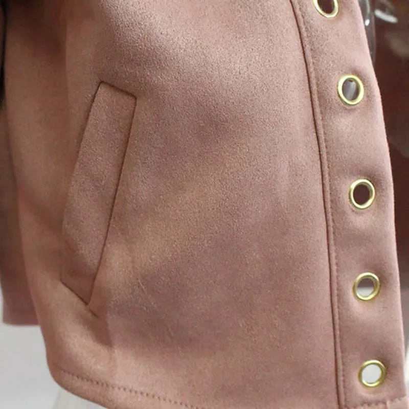 

Fashion Vogue Autumn Women Nice New Tassel Decorative Leather Jackets Female Slim Suede Velvet Short Coats Pink 6Q1772