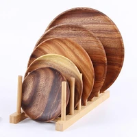 no paint european style wooden tray acacia round fruit dried fruit snack dish log custom logo