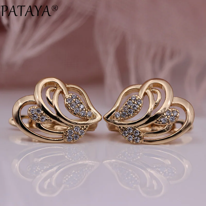 PATAYA, новинка, микро воск, инкрустация, Роскошные серьги-капли, 585, розовое золото, натуральный циркон, хорошее модное ювелирное изделие, женские классические полые серьги