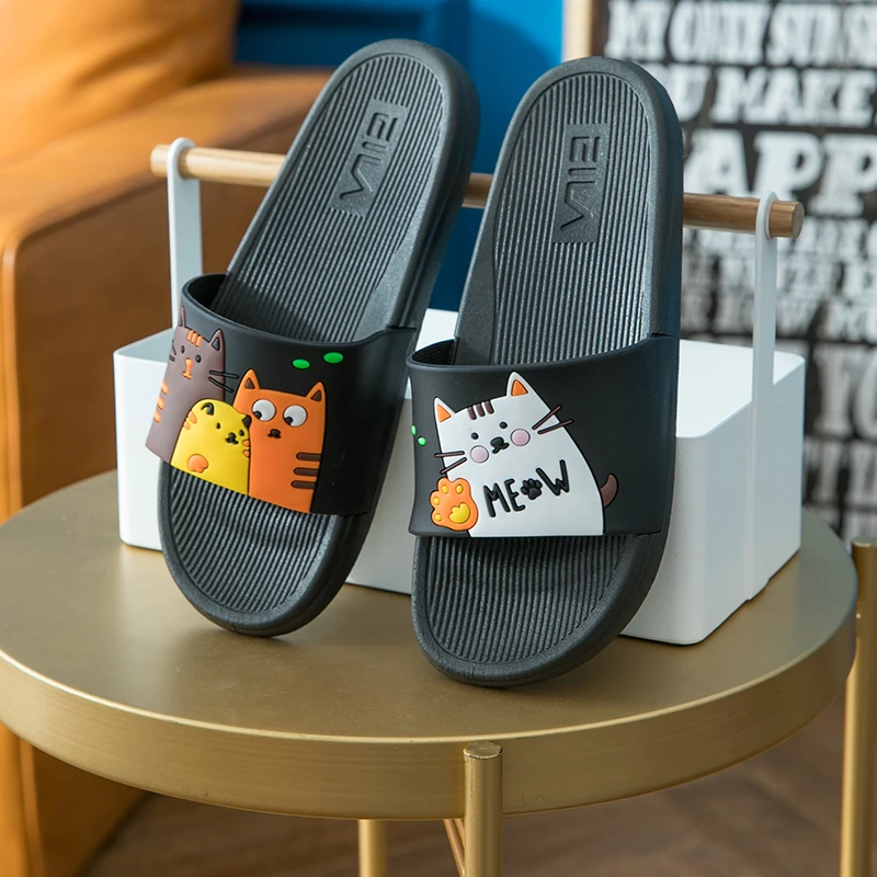 Женские летние тапочки милые с рисунком кота большие размеры уличные шлепанцы на