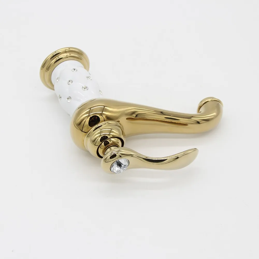 Fashion Solid Brass Golden Plated White ceramic with Diamond Basin Mixer Taps Deck Mounted Sink Faucet G1079 | Обустройство дома