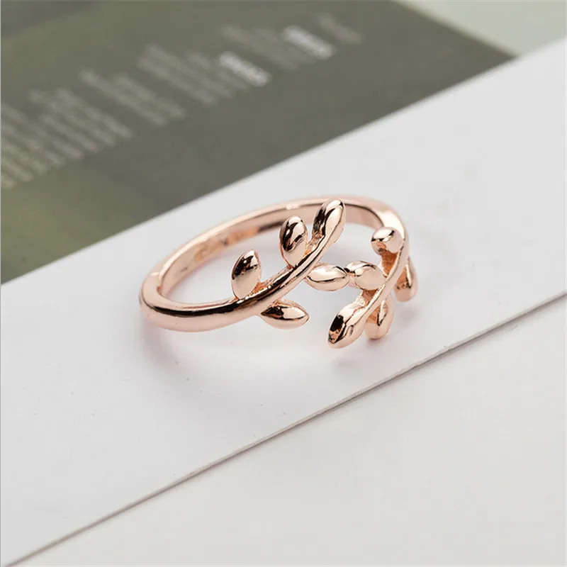 Rose Gold PICKYZ, регулируемое, три цвета, оливковое дерево, ветка, листья, Открытое кольцо для женщин, девушек, обручальные кольца, ювелирные изделия на палец, рождественский подарок - Цвет основного камня: Rose Gold