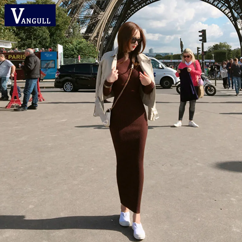 Женское трикотажное Хлопковое платье Vangull облегающее до щиколотки с длинным