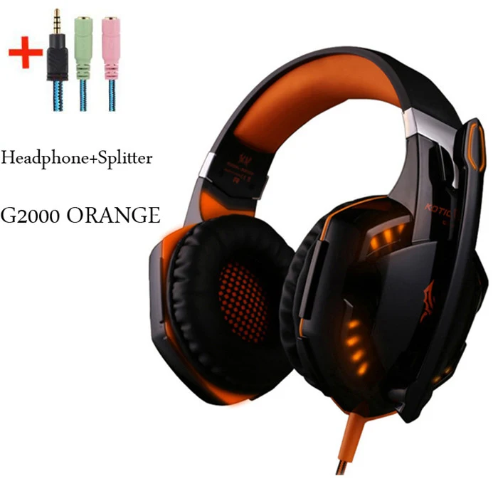 KOTION EACH G2000 сабвуфер Игровые наушники с микрофоном для компьютера стерео глубокий бас гарнитура PC Gamer светодиодный светильник - Цвет: 2000 ORANGE CABLE