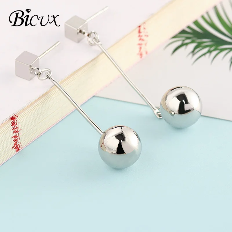 Silver BICUX корейские винтажные геометрические золотые серьги модные простые акриловые длинные висячие серьги для женщин ювелирные изделия - Окраска металла: Silver