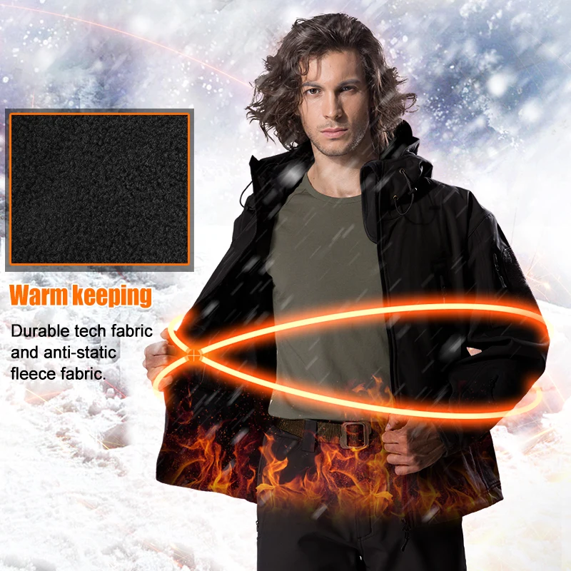 FREE SOLDIER outdoor camping men's soft shell jacket instant waterproof windproof coat thermal outwear clothing large US size