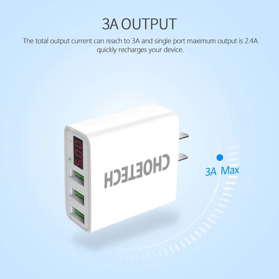 CHOETECH универсальное 3 USB зарядное устройство для мобильного телефона светодиодный