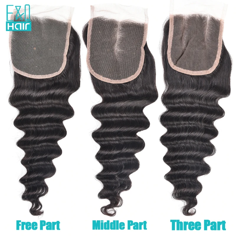 Brazilian Loose Deep Wave Closure 4*4 Remy Human Hair Lace Free Middle Three Part Closures by EQ | Шиньоны и парики