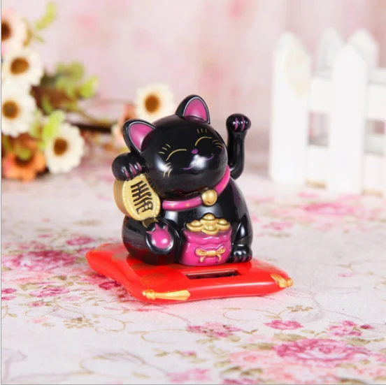 Black Модный черный/белый Maneki Neko на солнечных батареях, радушный Кот, удача для дома, автомобиля, отеля, ресторана, Декор, ремесло - Цвет: Black