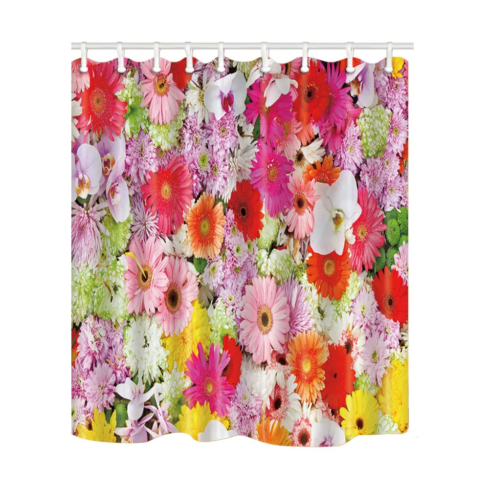 

High Quality Shower Curtains Colorful Flowers Bathroom Screens Home Decor Polyester Fabric Waterproof Mildew Proof with 12 Hooks
