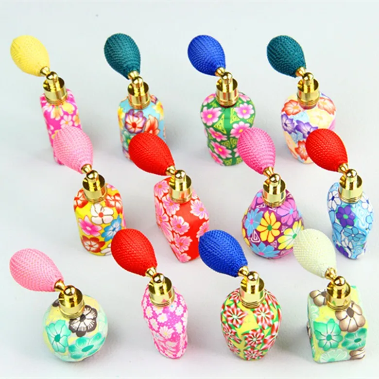 

DHL Free 50pcs/lot Craft Polymer Clay Perfume Bottles With Air Bag Atomizer Clorfulr Essential Oil Bottles In Refillable