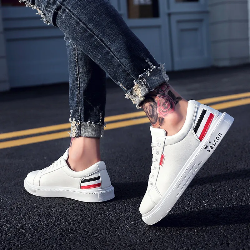 

Brand Flats Men Shoes Black White Color Male Casual Sneakers Men Synthetic Leather Leisure Shoe Tenis Masculino Adulto Trainers