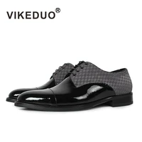 vikeduo flat shoes classic mens derby shoes custom made 100 genuine leather dress party shoes lace up black original design