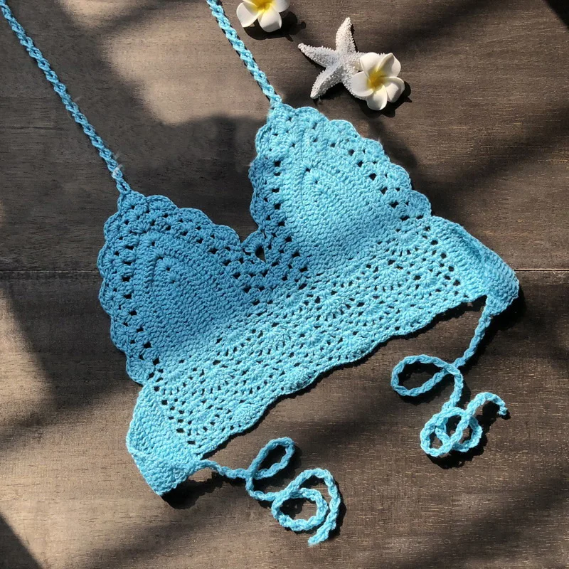 Knit Crop Top Cotton Blends Bra Women Casual Summer Swimsuit Beach Halter Crochet Cami Beachwear Bralette Sexy | Спорт и развлечения