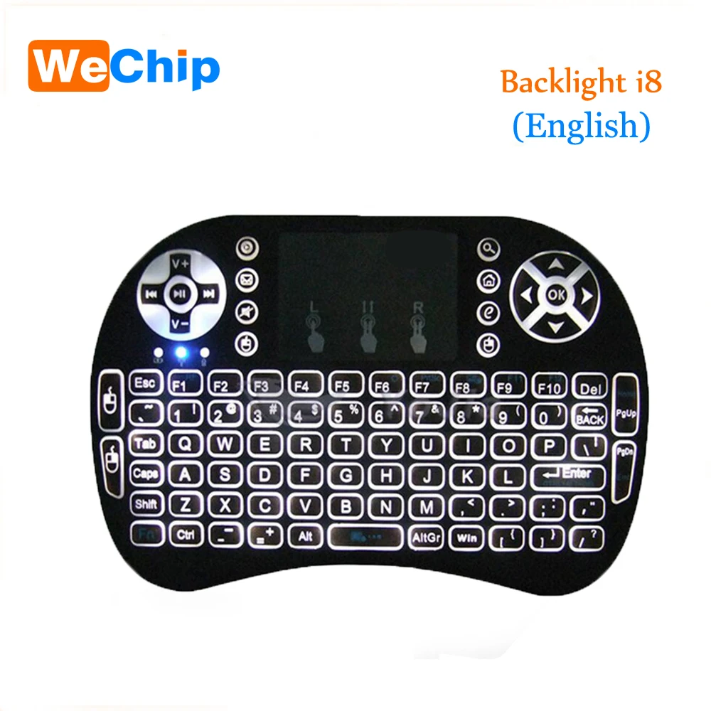 

Wechip English/Russian i8 Backlight Mini Wireless Keyboard 2.4GHz Air Mouse Gaming Touchpad for Android TV BOX Laptop
