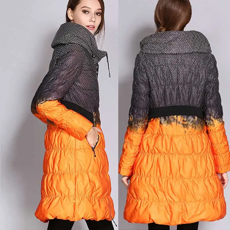 Chaqueta mujer тонкий модный принт контрастная юбка Зимний пуховик для женщин 2018