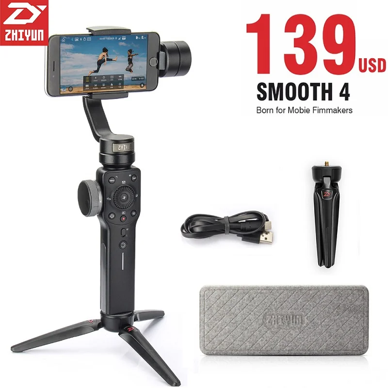 ZHIYUN Чжи Юн гладкой 4 Смартфон Ручной штатив стабилизатор 3 оси Портативный для iPhone